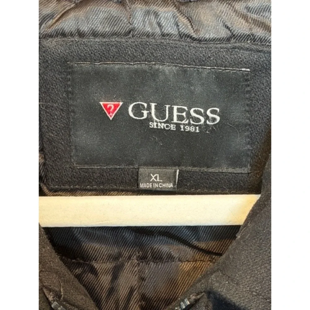 GUESS Men's Black Military Style Full Zip Wool Blend Jacket Size‎ XL Y2K
